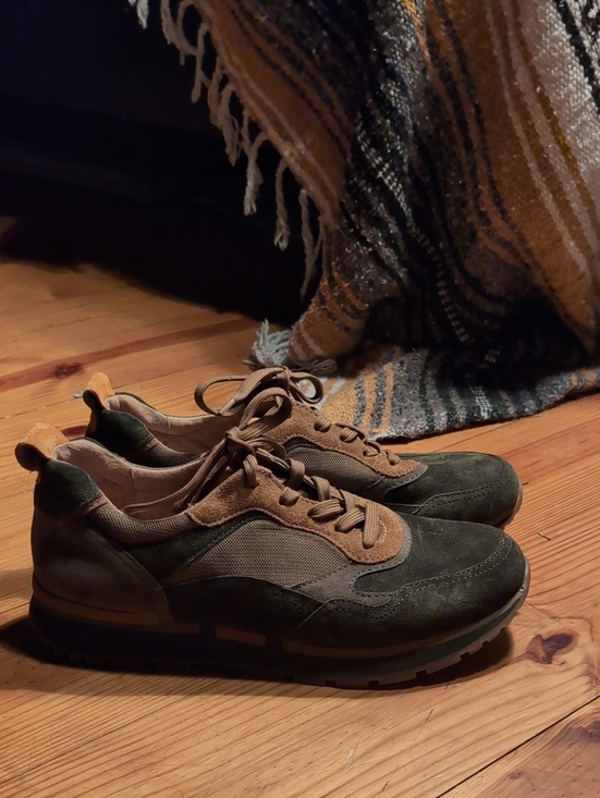 Gabor Shoes - Gabor Casual Suede and Mesh Sneaker in Olive Green and Tan